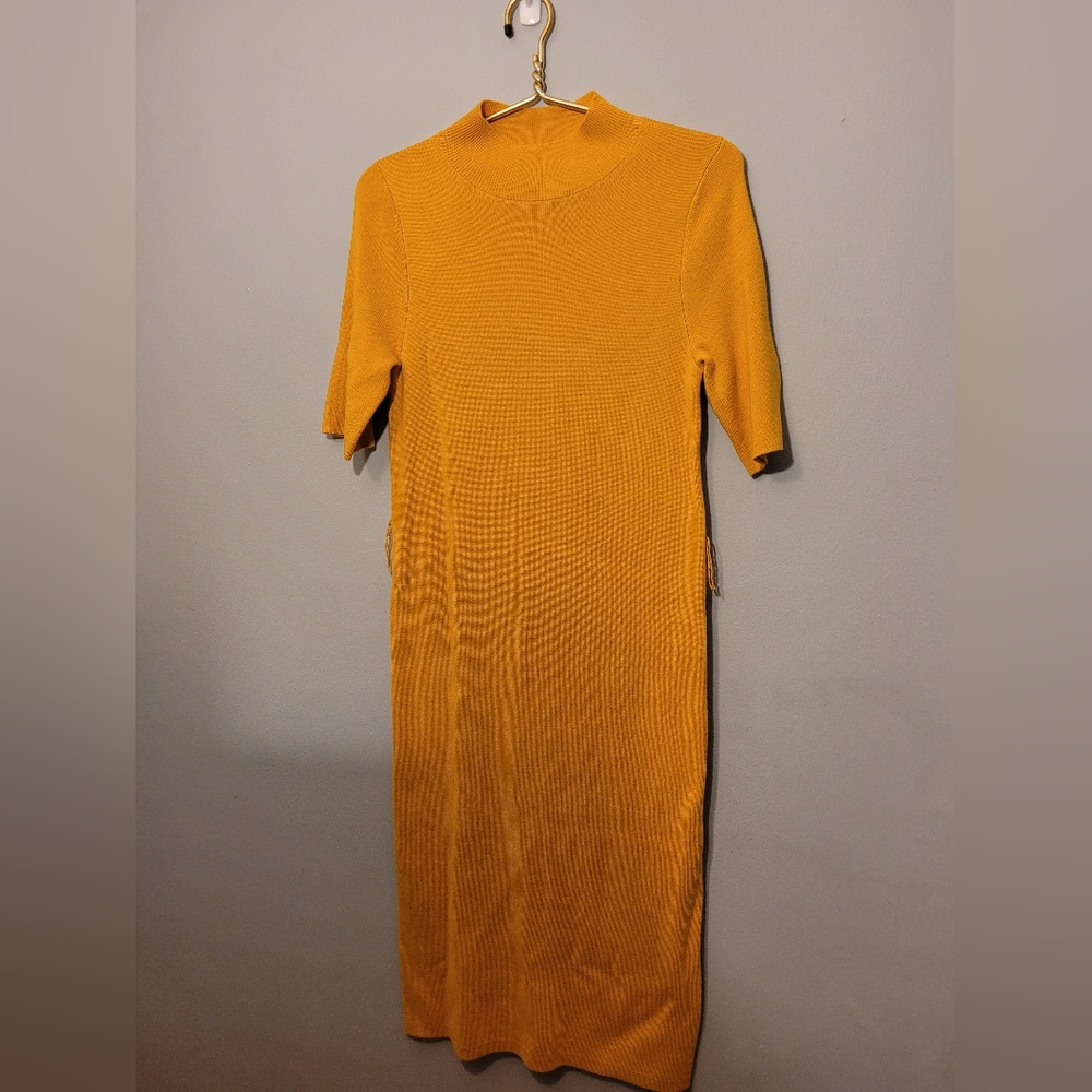 Ann Taylor Yellow Sheath Midi Dress Mock Neck